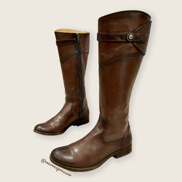 $399 Frye Molly Button Dark Brown Real Leather Knee High Tall Zip Up Riding Boot - Picture 8 of 16